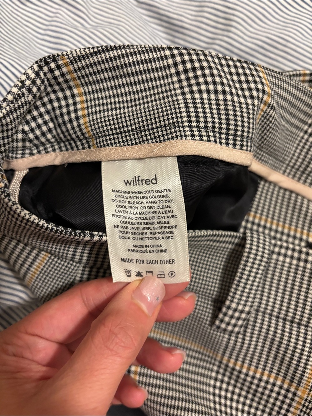 Wilfred Plaid Button-Front Pencil Skirt - Gray with Tan Stripes - Picture 3 of 4